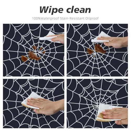 42-Inch Spider Web Halloween Round Tablecloth with Elastic Edge, Washable & Reusable