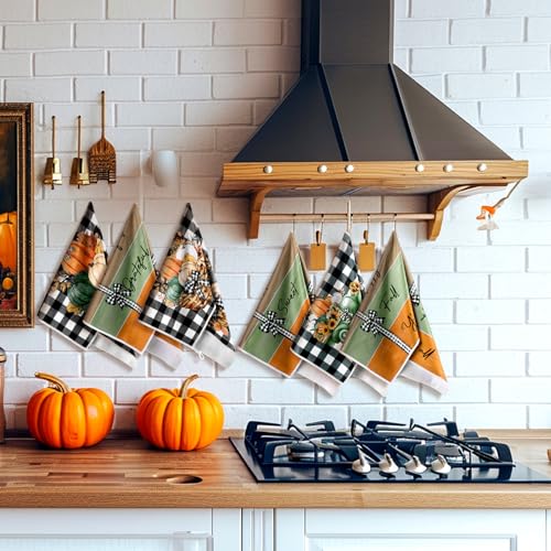 Preboun 6 Pack Autumn Kitchen Towels Pumpkin Black and White - Fall Dish Cloths
