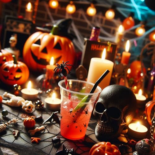 Halloween Party Cups 20-Count 16 oz Plastic Spider Print Tumblers - Reusable & Disposable