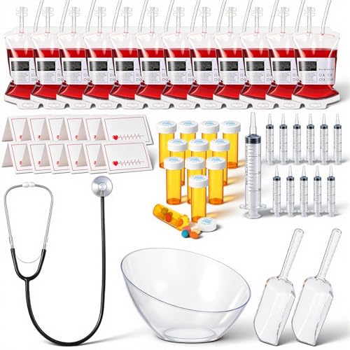 53-Piece Nurse Party Decorations Set with Blood Bags, Syringes & Stethoscope