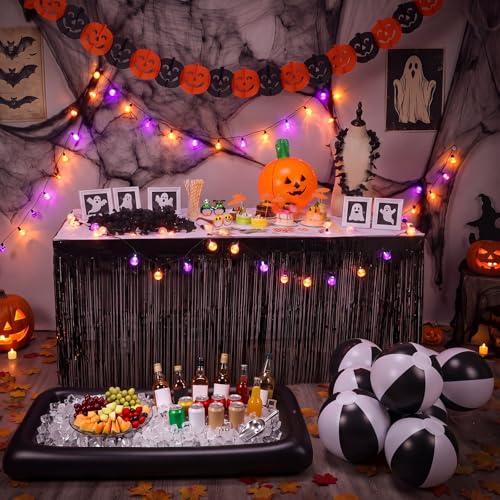 Summer Halloween Pool Party Decorations Set - Inflatable Pumpkins, Beach Balls & Table Skirt