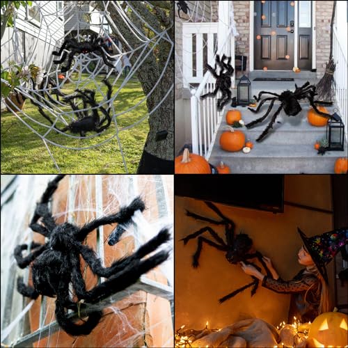 8Pcs Halloween Spider Decorations Set - Realistic Hairy Indoor & Outdoor Spiders