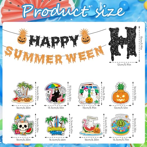 Summer Ween Party Decorations - 10PCS Glitter Banners & Hanging Swirls, Halloween in Hawaii Theme