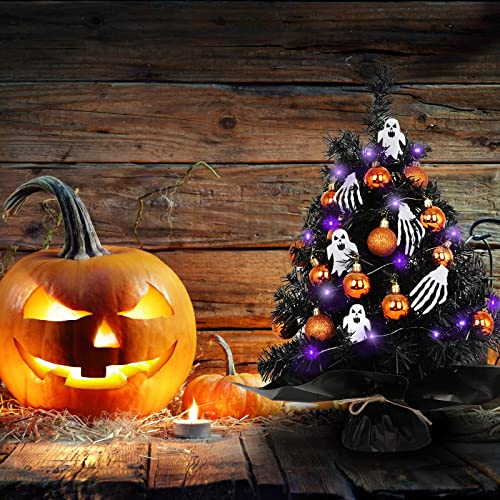 Mini Black Halloween Tree with Purple LED Lights & Ornaments - Variation of THIS listing