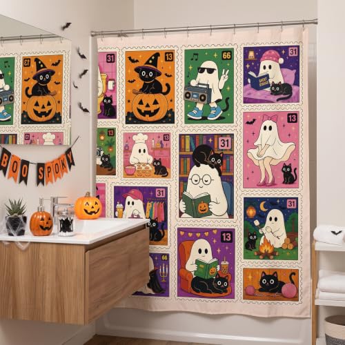 Halloween Ghost Shower Curtain Multi Color Waterproof Bath Decor 71x71 Inches