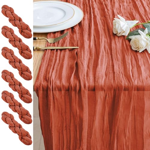 6 Pack Terracotta Cheesecloth Table Runners - 10FT Boho Sheer Linen for Wedding & Party Decor
