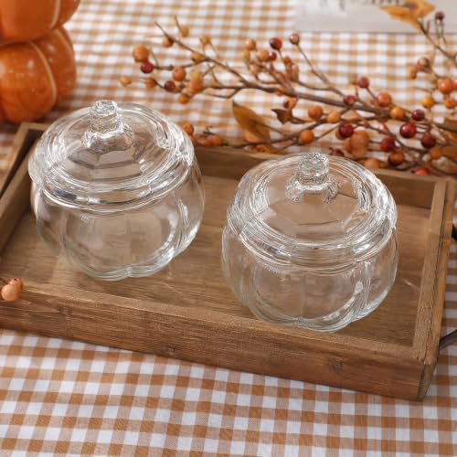 Halloween Pumpkin Glass Jars with Lid - Candy Storage & Decor - 2 Pack