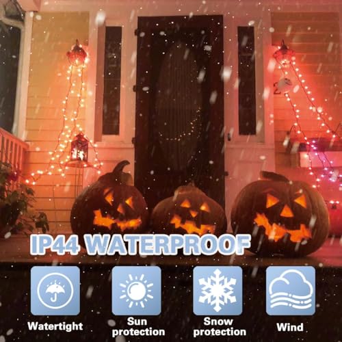 66ft Halloween String Lights with 200 LED Orange Bulbs - Waterproof Outdoor Party Decor