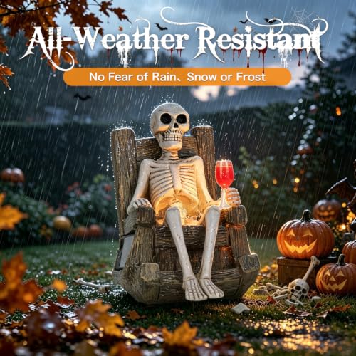 Solar Halloween Skeleton Garden Statue - 6.5-Inch Outdoor Decor with LED Light