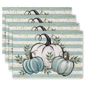 Thanksgiving Placemats Set of 4 - 12x18 Inch Pumpkin & Maple Leaf Design - Blue