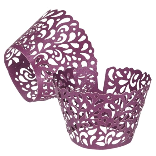 Dark Purple 50-Pack Cupcake Wrappers with Water Drop Lace Design for Weddings & Parties