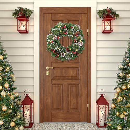 Artificial Christmas Wreath for Front Door - Green, 18 Inch Holiday Decor