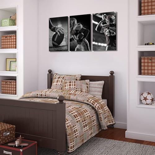 3Pcs Football Canvas Wall Art - Black and White Sports Decor, 16x12 Inches
