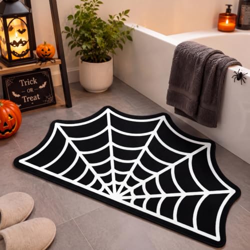 Halloween Bath Mat Set 3 Pieces Spider Web Non Slip Bathroom Rugs