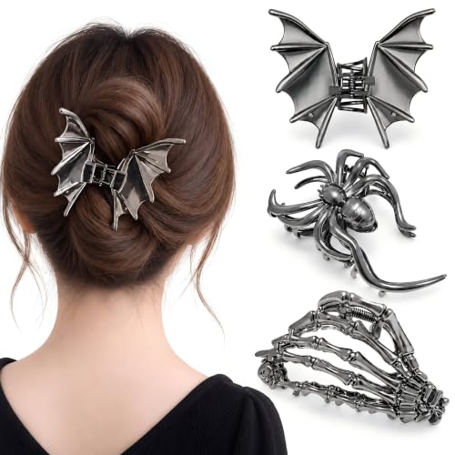 Halloween Gothic Hair Clips Set - Bat Wing, Spider, Skeleton Hand Claw Clips - Style A