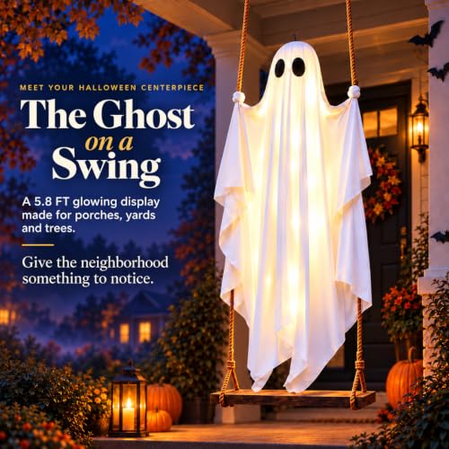 Large 5.8 FT Swinging Ghost with Lights Halloween Yard Decoration