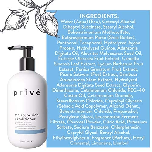 Prive Moisture Rich Conditioner Nourishes Dry Hair/Smoothes Frizz/Contains Organic Shea Butter (12 Oz)