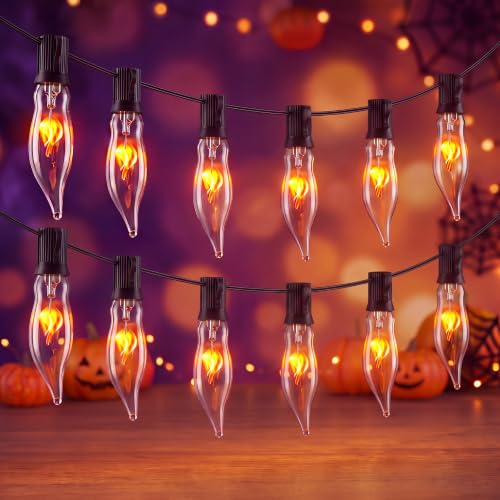Vintage Rustic Halloween Flickering Flame String Lights - 25FT, Spooky Orange Bulbs
