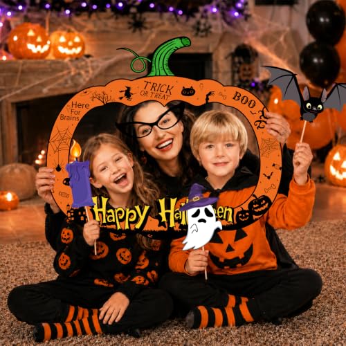 Halloween Photo Booth Props Set - 34 Pcs Spooky Party Accessories with Wooden Sticks - Halloween