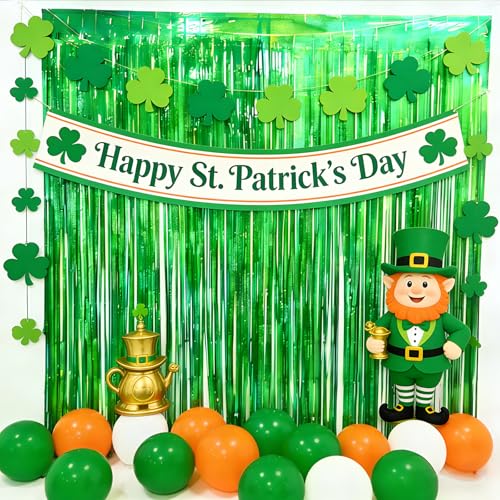 Laser Green Tinsel Backdrop Curtains - 4 Pack, 12.8x8.2 ft, Party Decorations