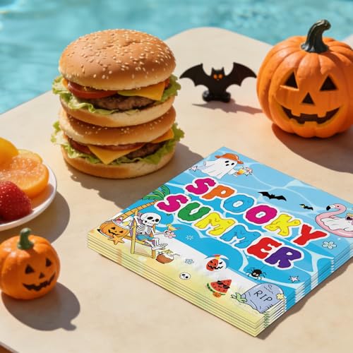 Summer Halloween Party Napkins - Ghost & Palm Tree Design, 50 Pcs