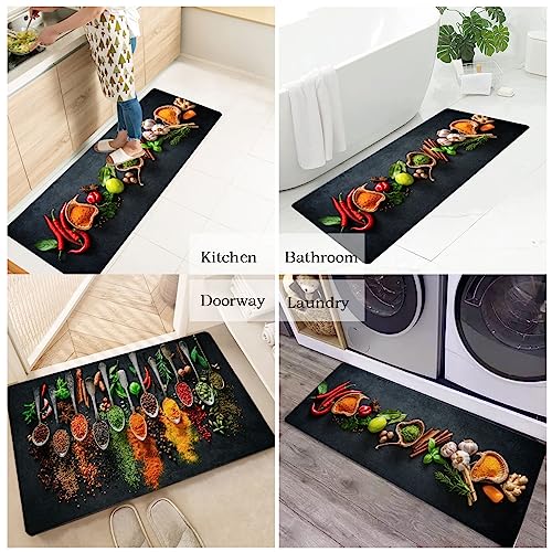 Herbs and Spices Kitchen Rug Set 2 Pieces Non Slip Waterproof Floor Mats – Spices Variation