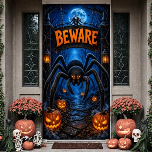 Halloween Door Cover Banner with Spider Web Pumpkin Haunted House Decor