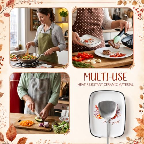 Fall Pumpkin Ceramic Spoon Rest 5.9 Inch for Stove Top - Autumn Kitchen Decor