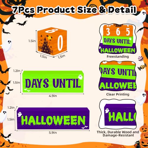 Purple Halloween Countdown Wooden Table Decor - 7 Pcs Farmhouse Holiday Decorations