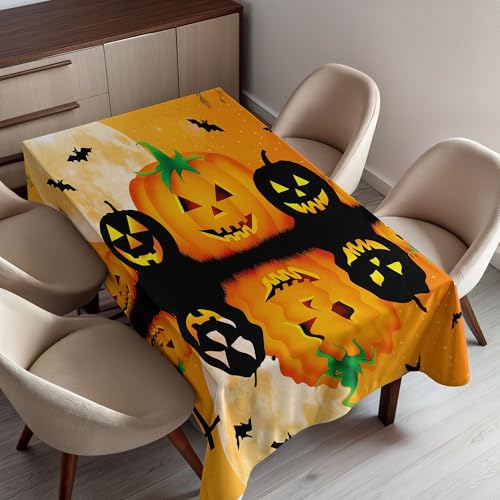 Halloween Tablecloth 60x84 Inch Spooky Pumpkin Bat Full Moon Decor for Dining