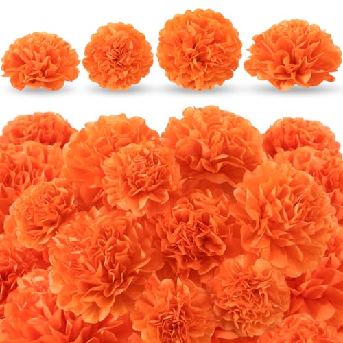 Marigold Paper Flowers Set - 80 Pieces | 4 Inch & 6 Inch Orange