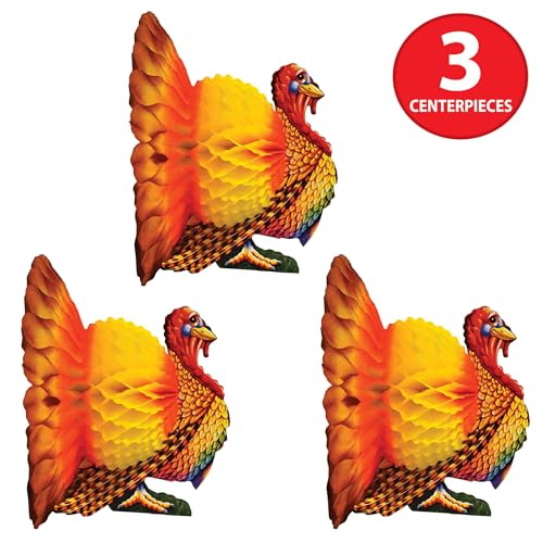 Thanksgiving Tissue Paper Turkey Centerpieces - Set of 3 Autumn Fall Decor