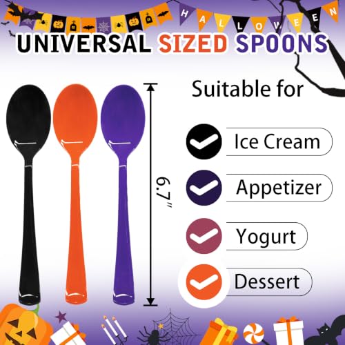 Halloween Plastic Spoons Set - Black, Orange & Purple Disposable Cutlery - 60 Pcs