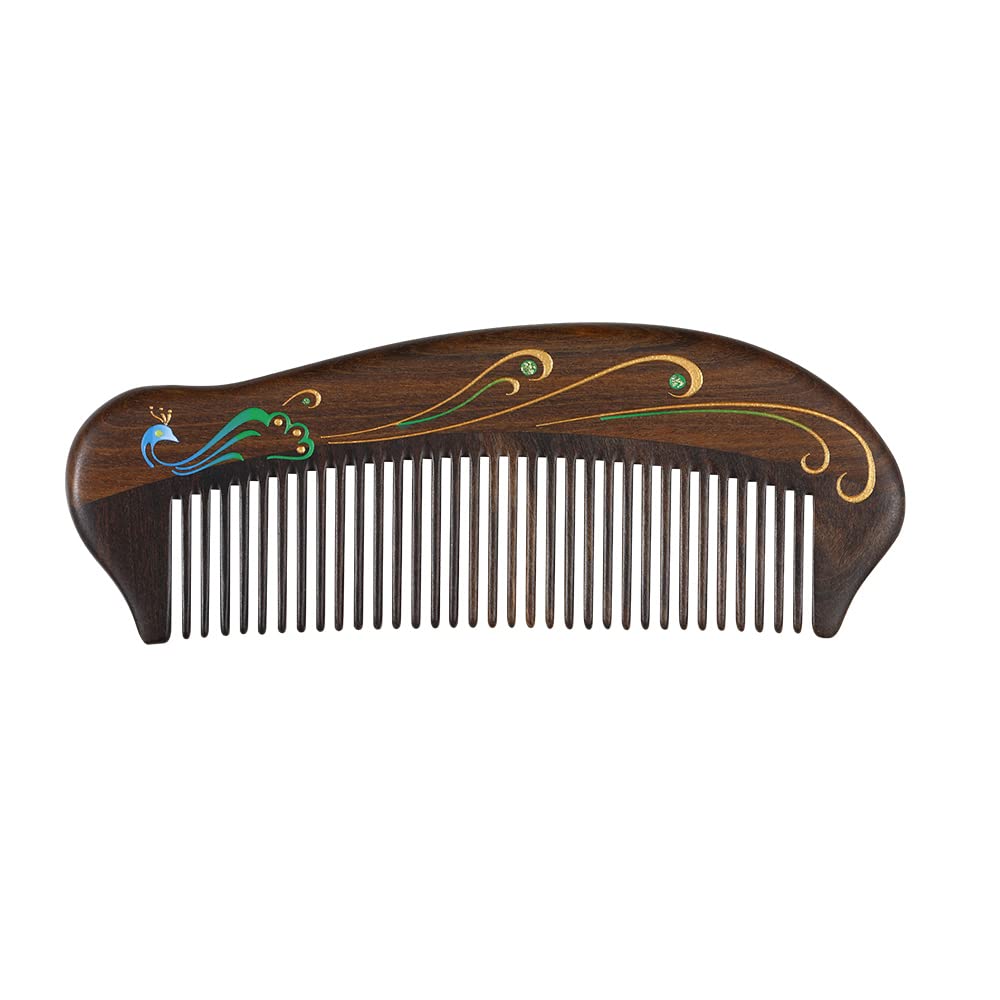 TAN MUJIANG Anti-Static Hair Comb - 5.12" Detangling Fine Tooth Wooden Comb for Women & Girls