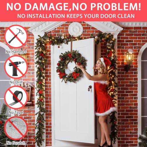 12” Bronze Wreath Hanger Over the Door Hooks - 2 Pack, Non Scratch Front Door Decor