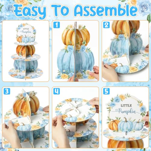 Blue Pumpkin Cupcake Stand 3-Tier Dessert Holder for Fall Parties