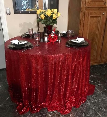 Red Sequin Round Tablecloth 108 Inch Sparkle Party Cover - Variation: Red / 108"