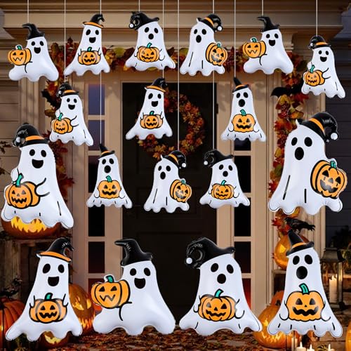 Halloween Inflatable Ghost Balloons Set - 18 Pieces for Haunted House & Yard Decor - White Variation