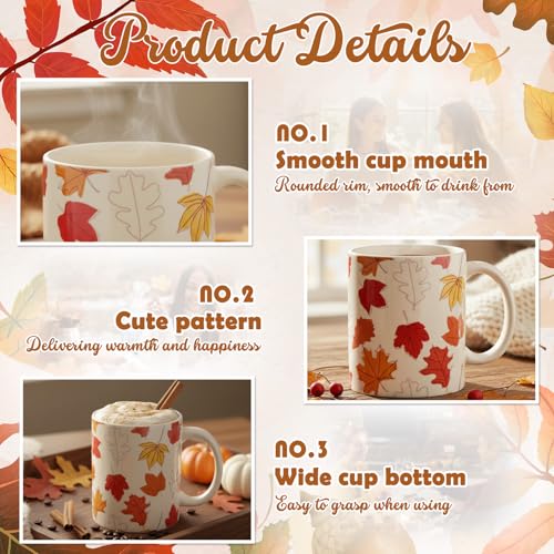 Fall Maple Leaf Ceramic Coffee Mug Set - 11 oz Tea Cups, Pack of 2