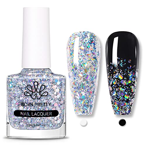 Holographic Glitter Silver Nail Polish - 10ML Sparkling Sequin Effect - Born Pretty