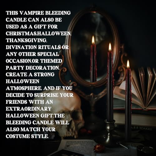 Black Bleeding Taper Candles Set 24 - 10 Inch Gothic Halloween Decorations - Spooky Blood Drip Candles