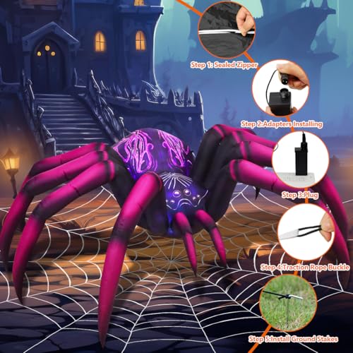 9ft Halloween Inflatable Purple Gradient Spider with LEDs Outdoor Decoration