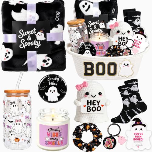 Black Halloween Gift Basket Set for Women - Cozy Ghost & Spooky Treats