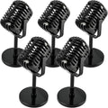 Retro Microphone Props Set with Stand - 5 Black Fake Microphones for Party & Cosplay