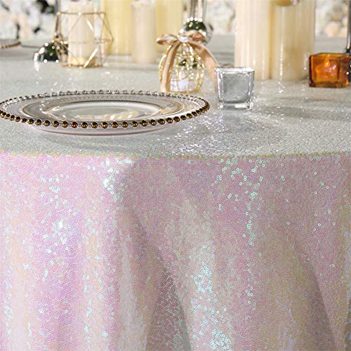 Iridescent 72-Inch Round Sequin Tablecloth - Sparkly Wedding & Party Overlay