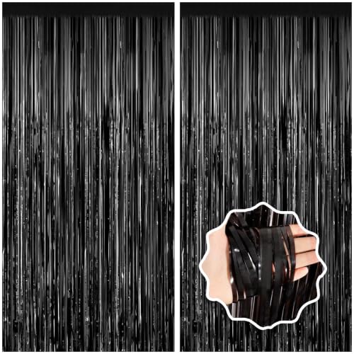 Black Foil Fringe Curtain Party Streamers 2Pack 3.3x8.3 Ft - Black Variation