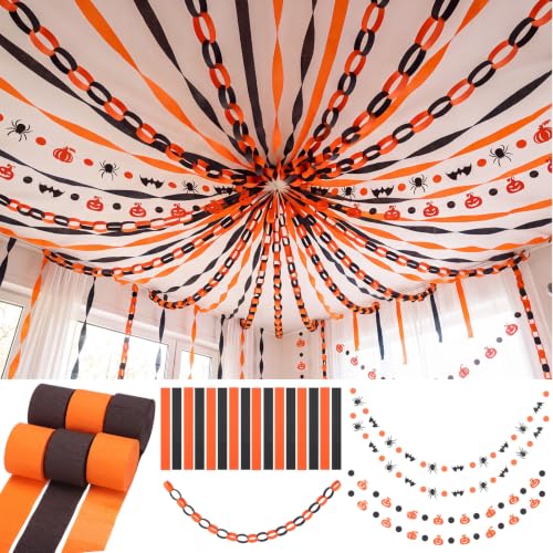 Halloween Paper Chain Garland Set - Black & Orange Streamers & Bats/Pumpkins (Variation of THIS listing)