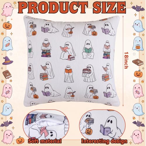 Halloween Ghost Reading Pillow Covers - 2 Pack, 18x18 Inch Bookish Decorative Pillowcases