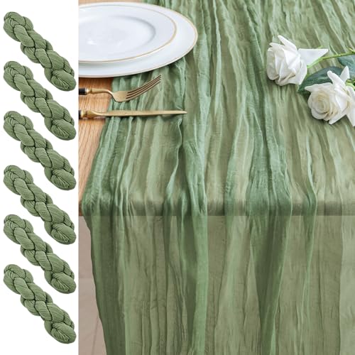 6 Pack Sage Green Cheesecloth Table Runners - 10FT Boho Wedding & Party Decor
