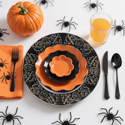Halloween Black Charger Plates Set of 12 - 13 Inch Plastic Dinnerware